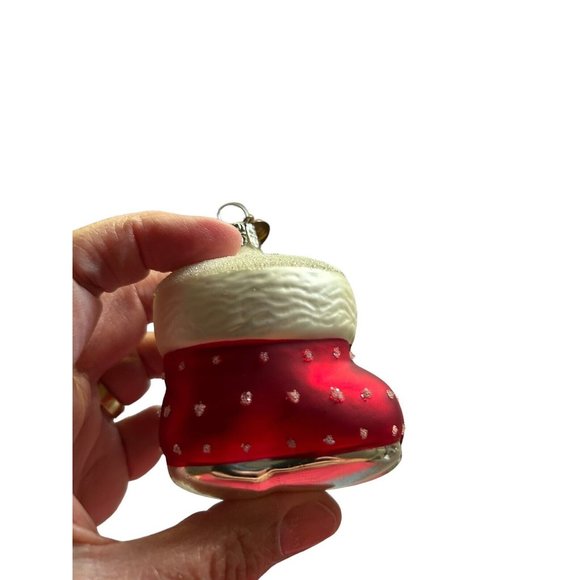 2006 Flocked Santa’s Snow Boot Holly Blown Glass Christmas Ornament Poland 2.5” - Picture 7 of 11
